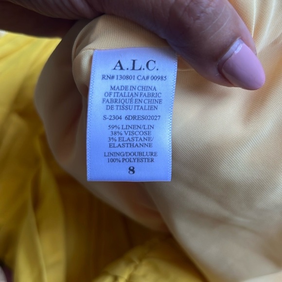 A.L.C. Apollo Linen One Shoulder Mini Dress Sole Yellow - Picture 10 of 12